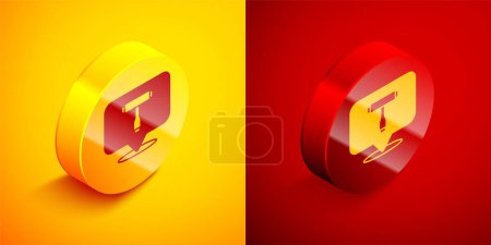 Illustration for Isometric Multi-Function All-In-One portable skate tool T-tool for skateboard, longboard, electric skateboard icon isolated on orange and red background. Circle button. Vector - Royalty Free Image