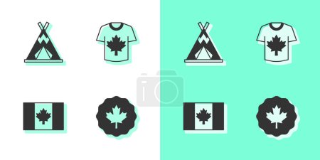 Set Canadian maple leaf, Indian teepee or wigwam, Flag of Canada and Hockey jersey icon. Vector