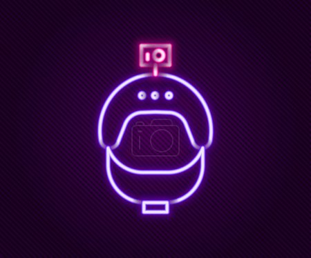 Illustration for Glowing neon line Helmet and action camera icon isolated on black background. Colorful outline concept. Vector - Royalty Free Image