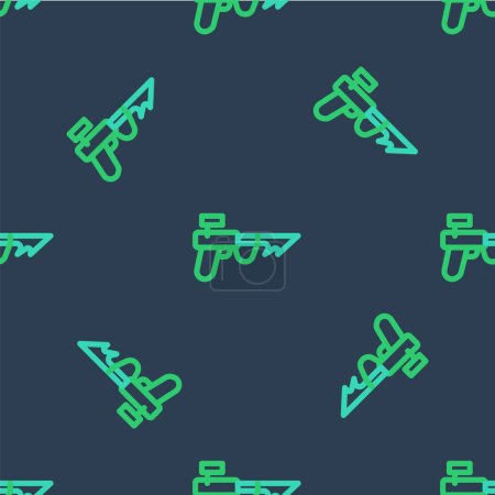Illustration for Line Fishing harpoon icon isolated seamless pattern on blue background. Fishery manufacturers for catching fish under water. Diving underwater equipment.  Vector - Royalty Free Image