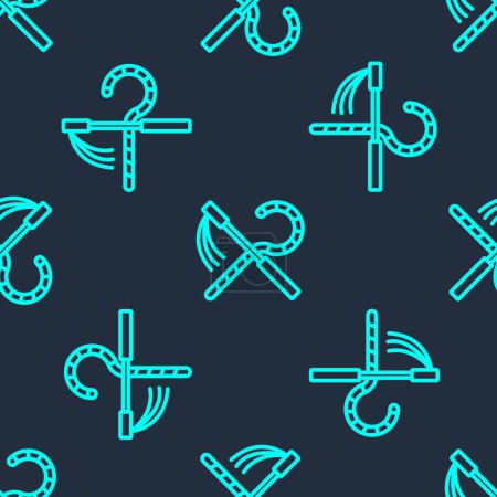 Ilustración de Línea verde Crook y flail icono aislado patrón sin costura sobre fondo azul. Antiguo símbolo de Egipto. Cetro de egipto. Vector - Imagen libre de derechos