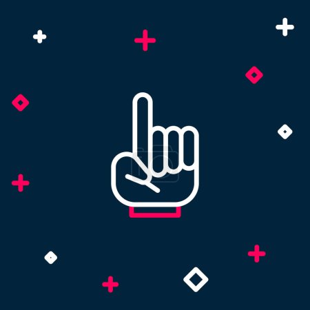 Ilustración de Línea Número 1 un guante de mano del ventilador con el dedo levantado icono aislado sobre fondo azul. Símbolo de apoyo del equipo en las competiciones. Concepto de esquema colorido. Vector - Imagen libre de derechos