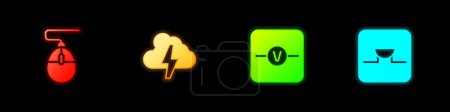 Illustration for Set Computer mouse, Cloud and lightning, Voltmeter and Buzzer electronic circuit icon. Vector - Royalty Free Image