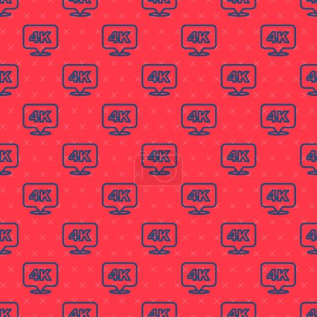 Illustration for Blue line 4k Ultra HD icon isolated seamless pattern on red background.  Vector - Royalty Free Image