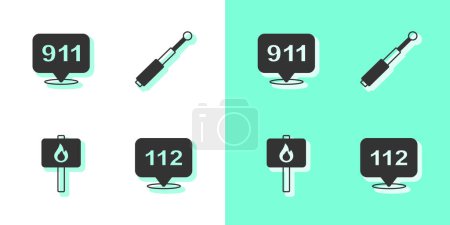 Illustration for Set Telephone call 112, 911, Protest and Telescopic baton icon. Vector - Royalty Free Image