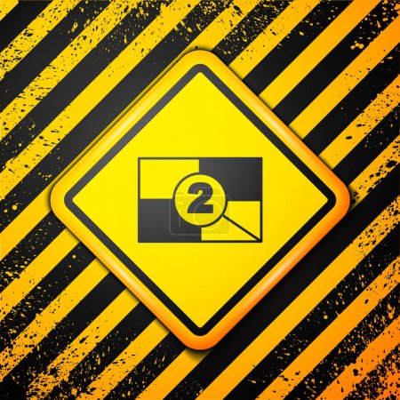 Illustration for Black Old film movie countdown frame icon isolated on yellow background. Vintage retro cinema timer count. Warning sign. Vector - Royalty Free Image