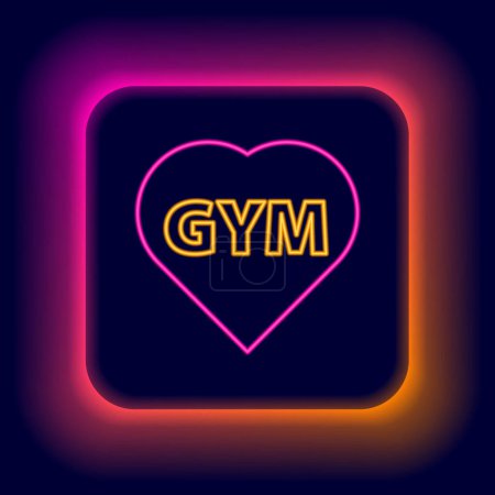 Illustration for Glowing neon line Fitness gym heart icon isolated on black background. I love fitness. Colorful outline concept. Vector - Royalty Free Image