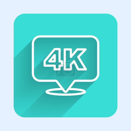 Illustration for White line 4k Ultra HD icon isolated with long shadow background. Green square button. Vector - Royalty Free Image
