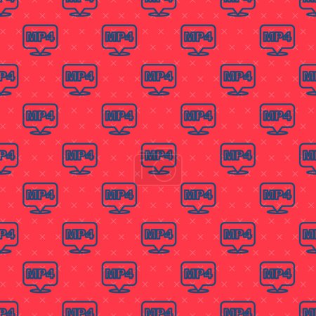 Illustration for Blue line MP4 file document. Download mp4 button icon isolated seamless pattern on red background. MP4 file symbol.  Vector - Royalty Free Image