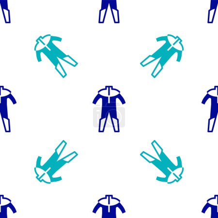 Téléchargez les illustrations : Combinaison bleue pour icône de plongée isolée motif sans couture sur fond blanc. Équipement de plongée sous-marine. Vecteur - en licence libre de droit