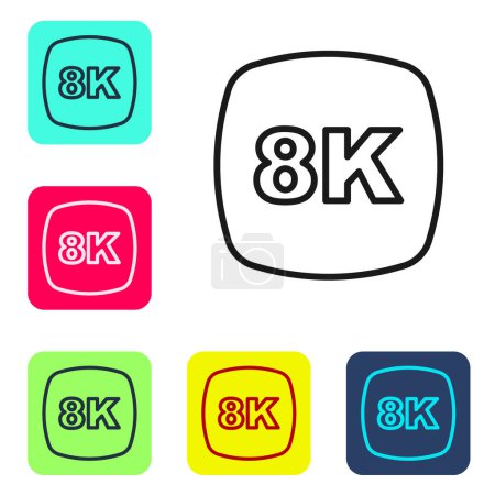 Illustration for Black line 8k Ultra HD icon isolated on white background. Set icons in color square buttons. Vector - Royalty Free Image