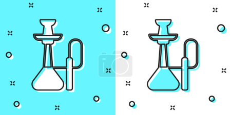 Illustration for Black line Hookah icon isolated on green and white background. Random dynamic shapes. Vector - Royalty Free Image