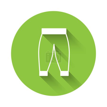 Ilustración de Icono de pantalón blanco aislado con fondo de sombra largo. Firma de pantalones. Botón círculo verde. Vector - Imagen libre de derechos