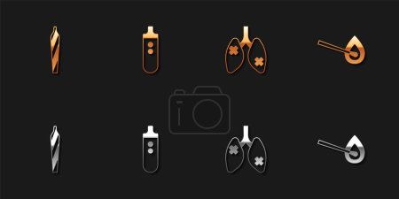 Illustration for Set Marijuana joint, spliff, Electronic cigarette, Disease lungs and Burning match with fire icon. Vector - Royalty Free Image