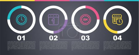 Illustration for Set line Clock, Calendar, Morning time and and clock. Business infographic template. Vector - Royalty Free Image