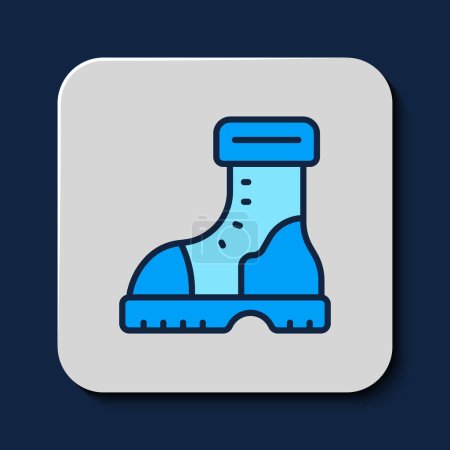 Filled outline Waterproof rubber boot icon isolated on blue background. Gumboots for rainy weather, fishing, gardening.  Vector