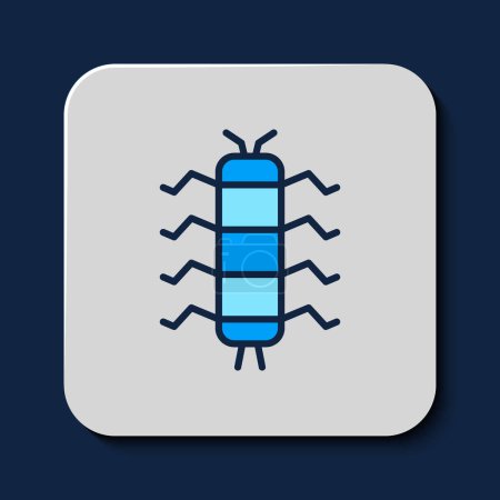 Filled outline Centipede insect icon isolated on blue background.  Vector