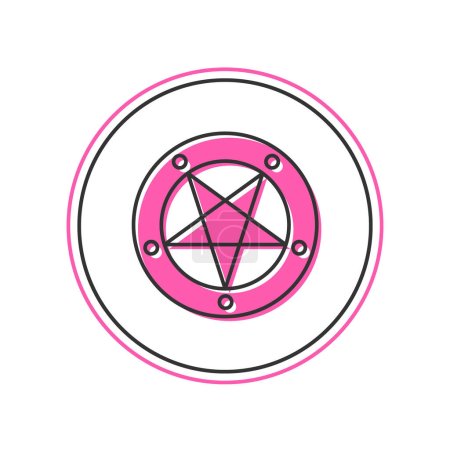 Téléchargez les illustrations : Plan rempli Pentagramme dans une icône circulaire isolée sur fond blanc. Symbole magique d'étoile occulte. Vecteur - en licence libre de droit