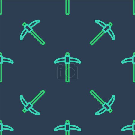 Illustration for Line Pickaxe icon isolated seamless pattern on blue background.  Vector - Royalty Free Image