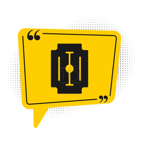 Black Blade razor icon isolated on white background. Yellow speech bubble symbol. Vector.