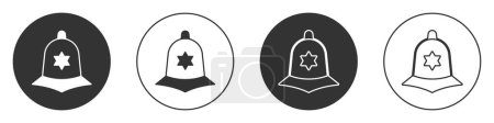 Illustration for Black British police helmet icon isolated on white background. Circle button. Vector - Royalty Free Image