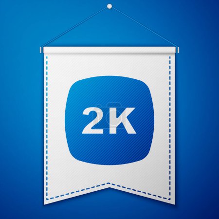 Illustration for Blue 2k Ultra HD icon isolated on blue background. White pennant template. Vector - Royalty Free Image