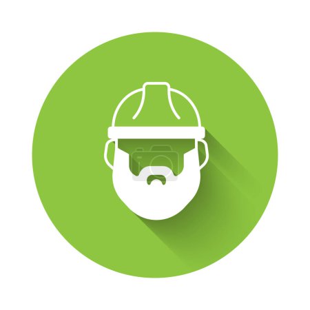 Illustration for White Bearded lumberjack man icon isolated with long shadow background. Green circle button. Vector - Royalty Free Image