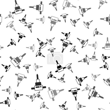 Téléchargez les illustrations : Black Construction jackhammer icon isolated seamless pattern on white background.  Vector - en licence libre de droit