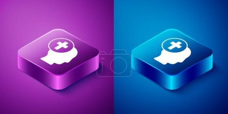 Isometric Priest icon isolated on blue and purple background. Square button. Vector