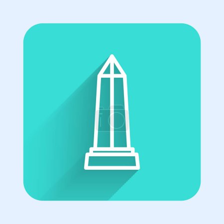 Ilustración de Línea blanca Obelisco de Alejandría icono aislado con fondo de sombra larga. Monumento de piedra. Monumento histórico. Monumento y columna de alto pilar. Botón cuadrado verde. Vector - Imagen libre de derechos