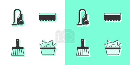Téléchargez les illustrations : Set Lavabo avec moules à savon, Aspirateur, Poignée balai et icône éponge. Vecteur - en licence libre de droit