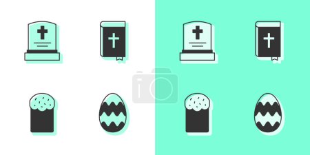 Illustration for Set Easter egg, Grave with tombstone, cake and Holy bible book icon. Vector - Royalty Free Image