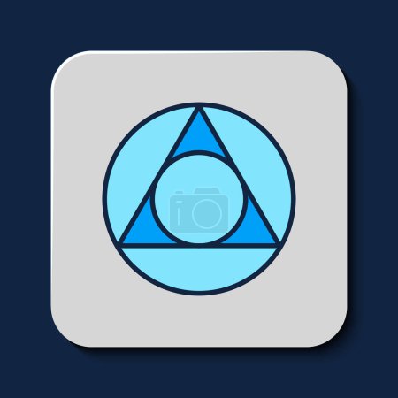Gefüllte Umrisse Mathe-Dreieck-Symbol isoliert auf blauem Hintergrund. Vektor