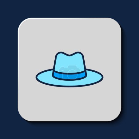 Illustration for Filled outline Man hat with ribbon icon isolated on blue background.  Vector - Royalty Free Image