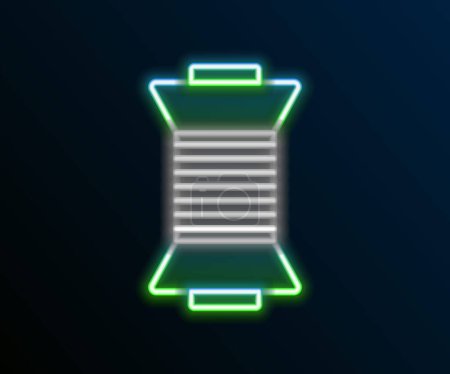 Illustration for Glowing neon line Sewing thread on spool icon isolated on black background. Yarn spool. Thread bobbin. Colorful outline concept. Vector - Royalty Free Image