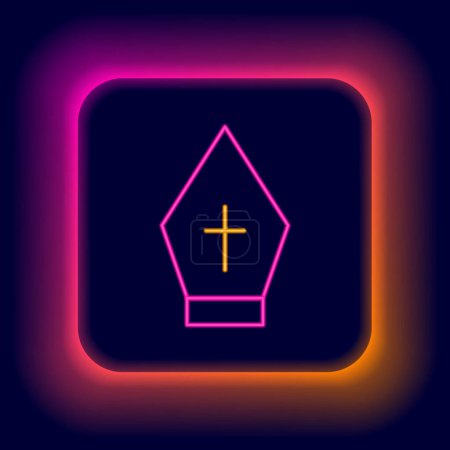 Glowing neon line Pope hat icon isolated on black background. Christian hat sign. Colorful outline concept. Vector