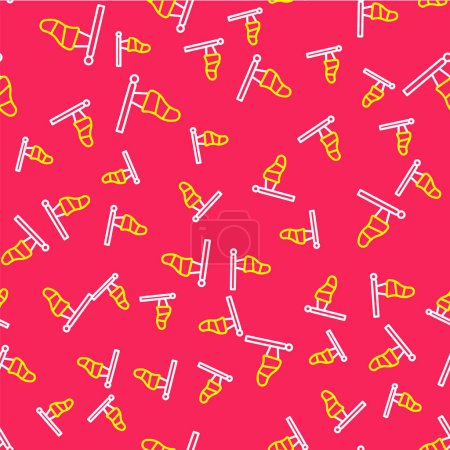 Line Cone meteorology windsock wind vane icon isolated seamless pattern on red background. Windsock indicate the direction and strength of the wind.  Vector