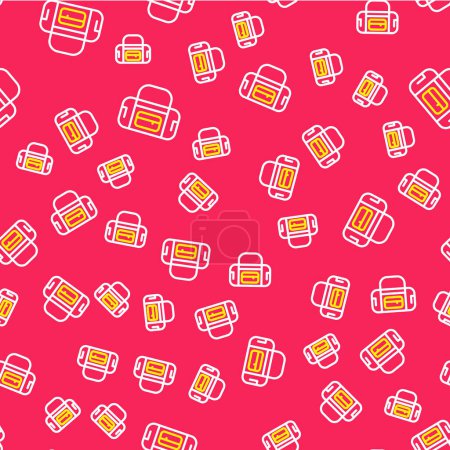 Line Sport bag icon isolated seamless pattern on red background.  Vector