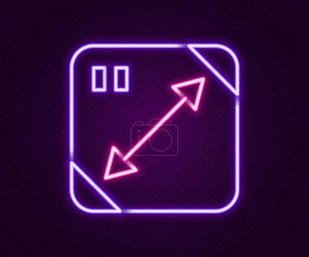 Illustration for Glowing neon line Diagonal measuring icon isolated on black background. Colorful outline concept. Vector - Royalty Free Image