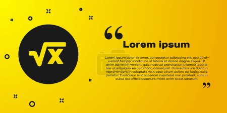 Black Square root of x glyph icon isolated on yellow background. Mathematical expression.  Vector.