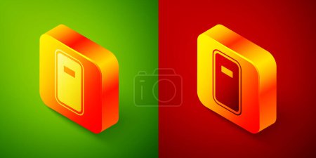 Isometric Police assault shield icon isolated on green and red background. Square button. Vector