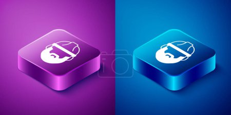 Illustration for Isometric Bearded lumberjack man icon isolated on blue and purple background. Square button. Vector - Royalty Free Image