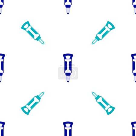 Blue Construction jackhammer icon isolated seamless pattern on white background.  Vector