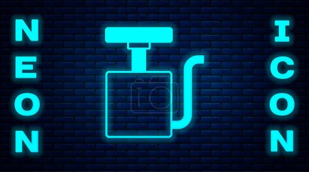 Glowing neon Handle detonator for dynamite icon isolated on brick wall background.  Vector