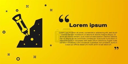 Illustration for Black Construction jackhammer and stone icon isolated on yellow background.  Vector - Royalty Free Image