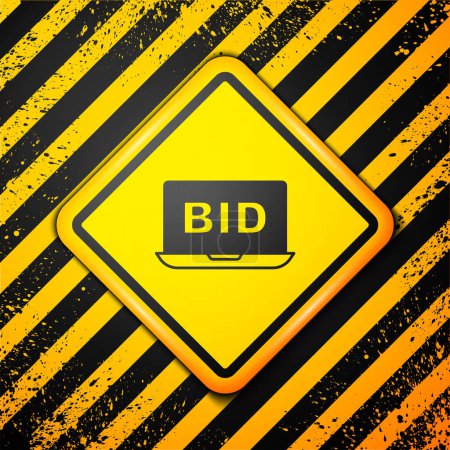 Black Online auction icon isolated on yellow background. Bid sign. Auction bidding. Sale and buyers. Warning sign. Vector