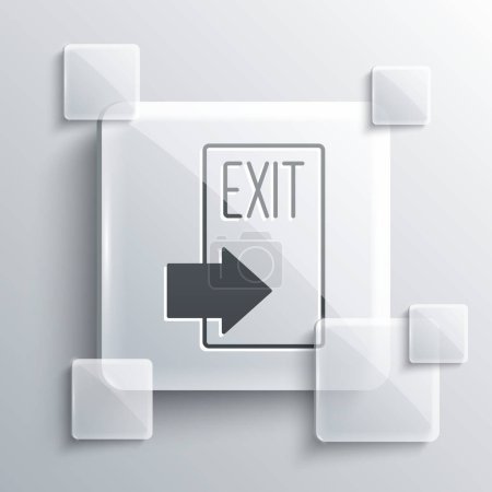 Grey Fire exit icon isolated on grey background. Fire emergency icon. Square glass panels. Vector