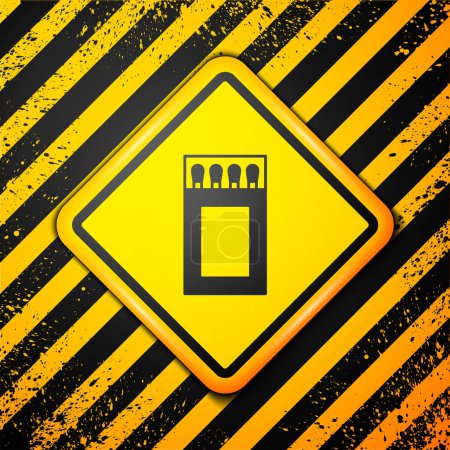 Schwarze Streichholzschachtel und Streichhölzer-Symbol isoliert auf gelbem Hintergrund. Warnzeichen. Vektor