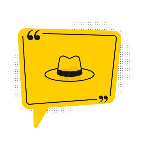 Illustration for Black Man hat with ribbon icon isolated on white background. Yellow speech bubble symbol. Vector - Royalty Free Image