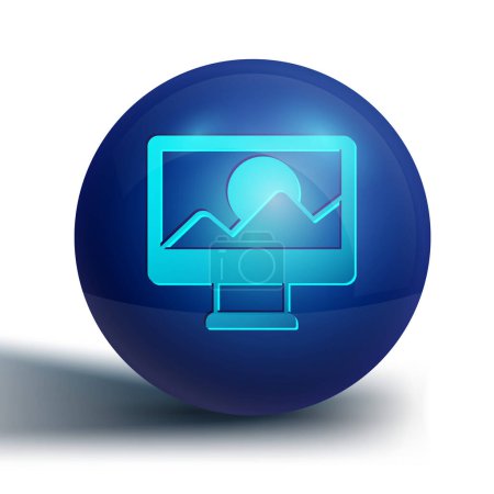 Icono de retoque de Blue Photo aislado sobre fondo blanco. Fotógrafo, fotografía, icono de retoque. Botón círculo azul. Vector